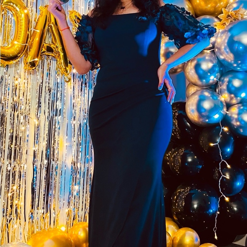 Macy's Elegant Navy Long Sleeve Dress